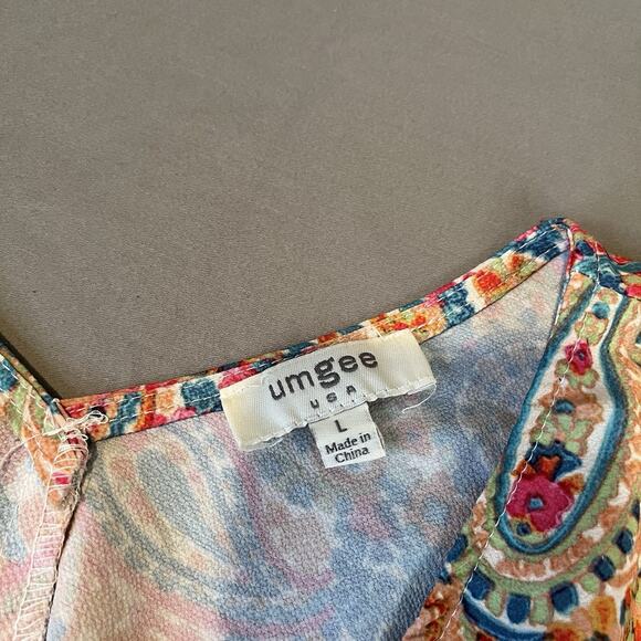 Umgee Womens Large Paisley Print Puff Dolman Sleeve Boho Blouse Top - Picture 8 of 10